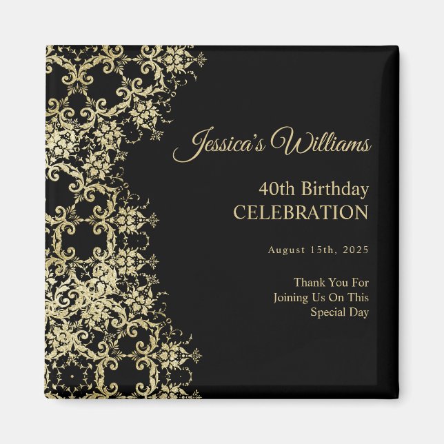 Classy Gold & Black Damask 40th Birthday Magnet (Front)