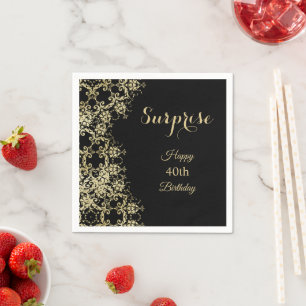 Classy Gold & Black Damask 40th Birthday Surprise Napkins
