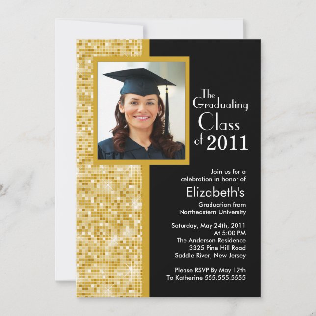 Classy Gold & Black Graduation Invitation Photo (Front)