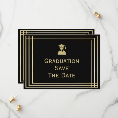 Classy Gold  Black Graduation Party Save The Date