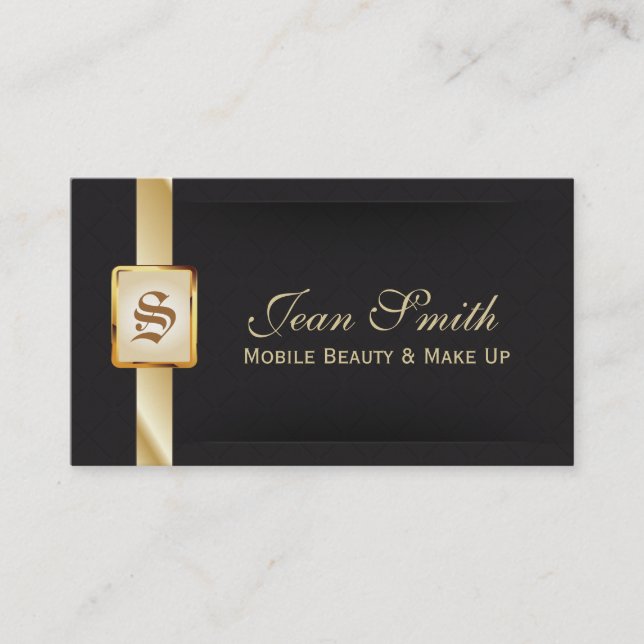 Classy Gold & Black Mobile Beauty Business Card (Front)