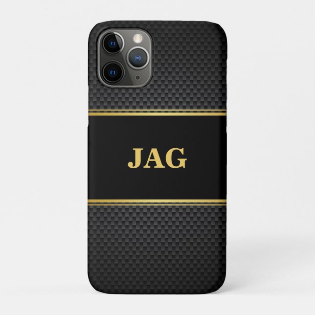 Classy Gold Black Textured Monogram Case-Mate iPhone Case (Back)