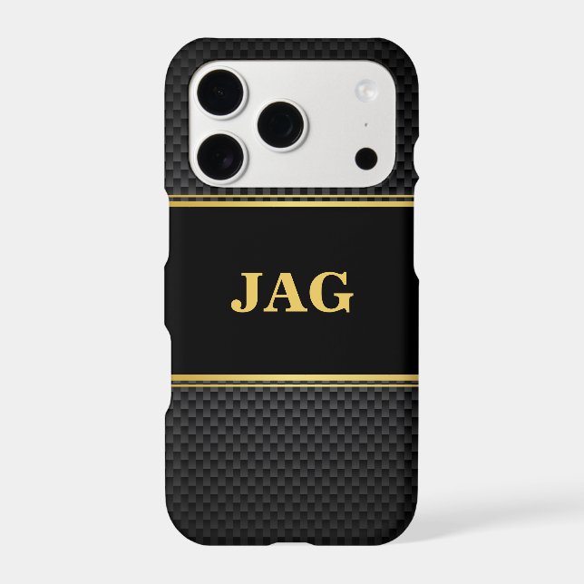 Classy Gold Black Textured Monogram Iphone Case (Back)