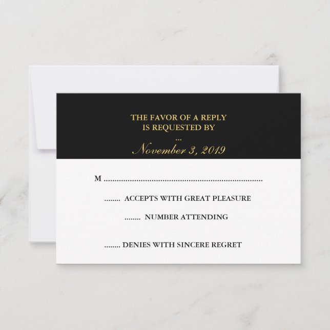 Classy Gold Black White RSVP Card (Front)