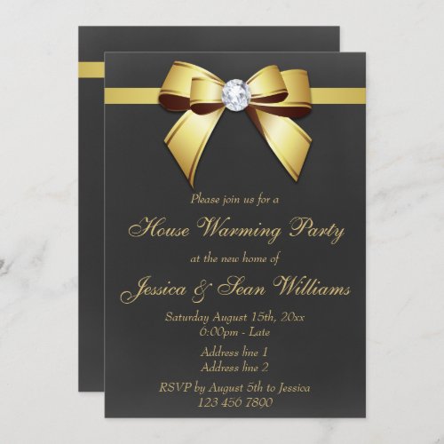 Classy Gold Bow House Warming Party Invitation