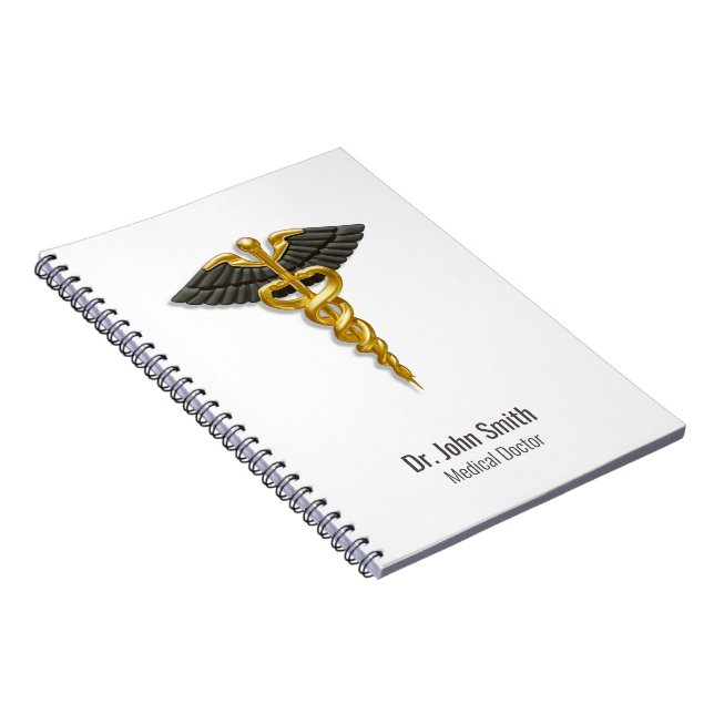 Classy Gold Caduceus Black Wings Elegant Medical Notebook (Right Side)