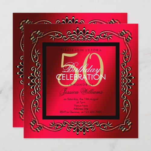 Classy Gold  Cerise Womens 50th Birthday Invitation