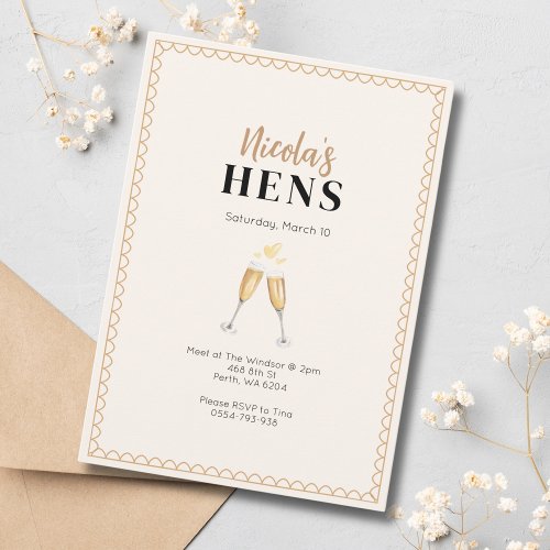 Classy Gold Champagne Hens Party Invitation