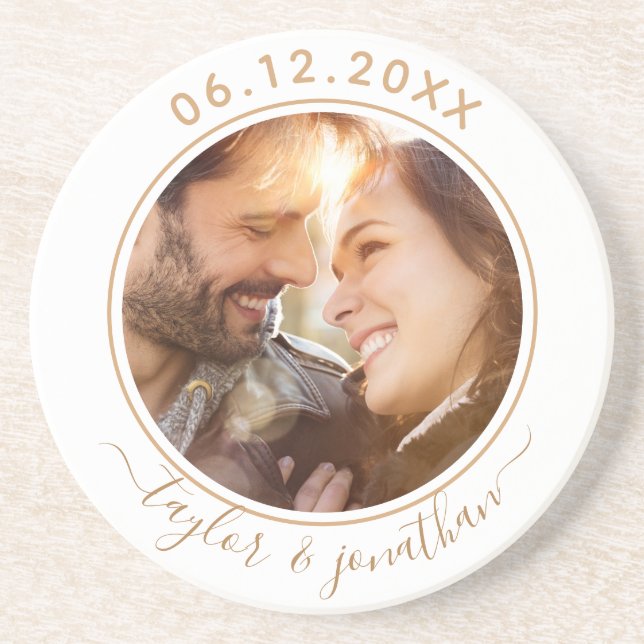 Classy Gold Chic Modern Wedding Personalized Photo Coaster (Front)