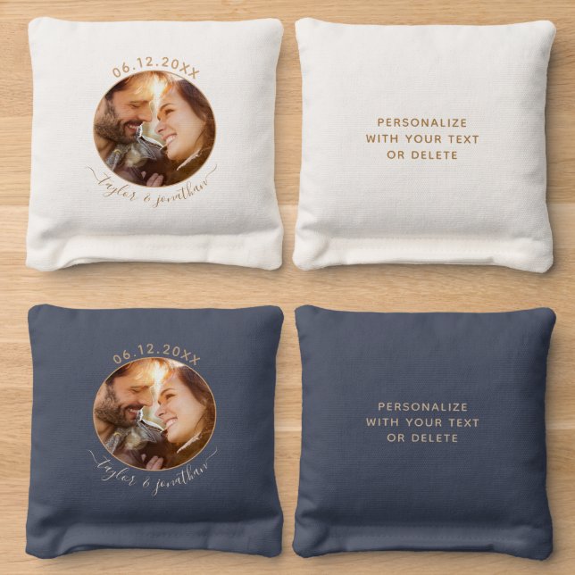 Classy Gold Chic Modern Wedding Personalized Photo Cornhole Bags (Wood)