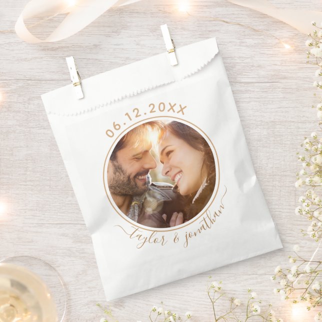Classy Gold Chic Modern Wedding Personalized Photo Favor Bag (Clipped)