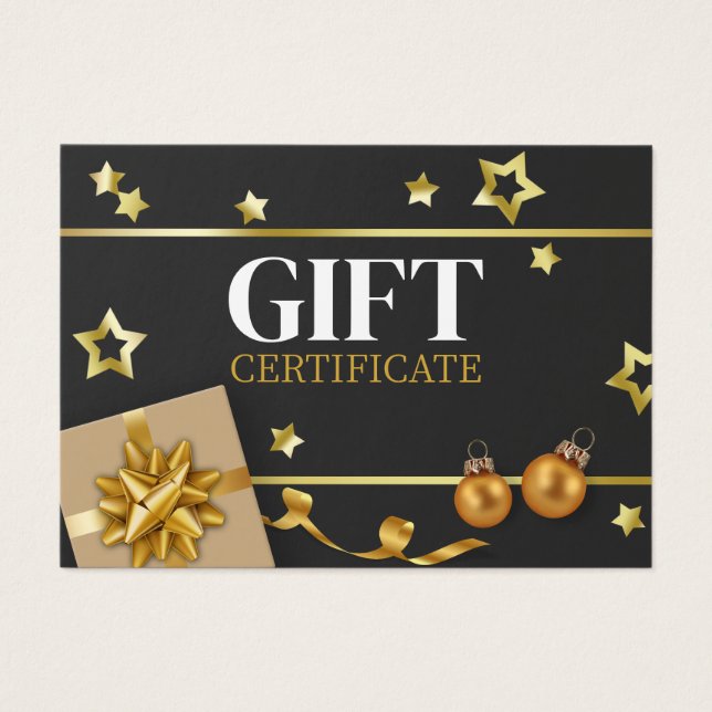 Classy Gold Christmas Ball Stars Ribbon Gift Card (Front)