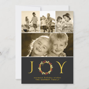 Classy Gold Christmas Joy Instagram Photo Collage Holiday Card