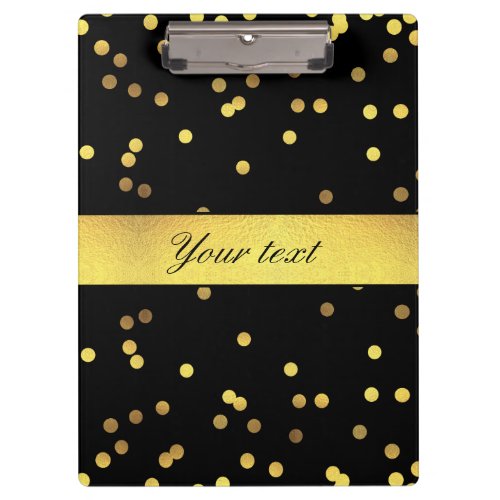 Classy Gold Confetti Black Clipboard