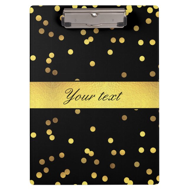 Classy Gold Confetti Black Clipboard (Front)