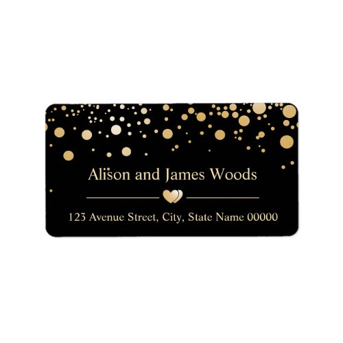 Classy Gold Confetti Dots Black Wedding Decor Label