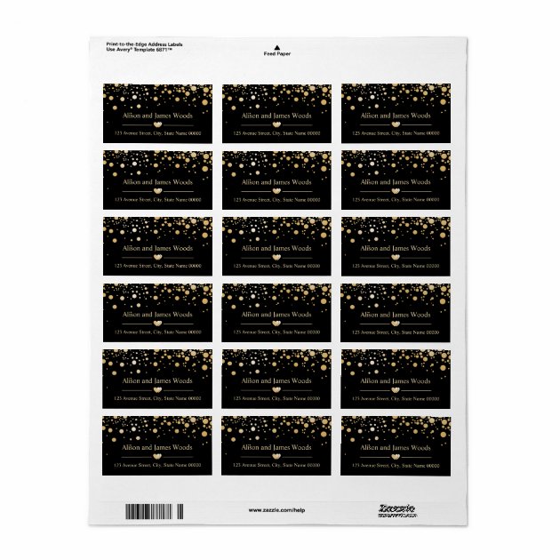 Classy Gold Confetti Dots Black Wedding Decor Label