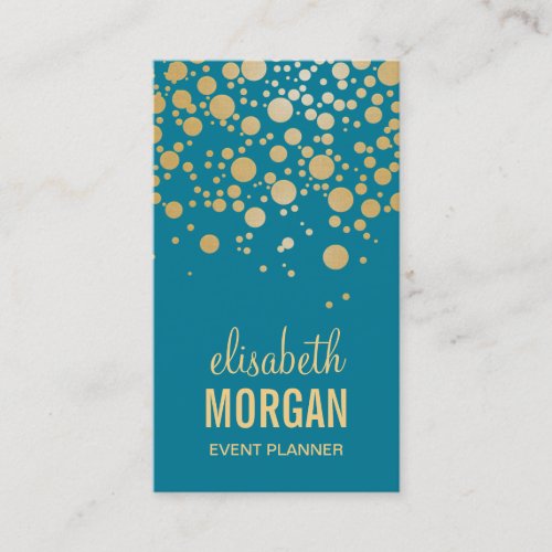 Classy Gold Confetti Dots - Retro Teal Blue Double-Sided Standard Business Cards (Pack Of 100)