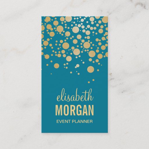 Customizable Classy Gold Confetti Dots - Retro Teal Blue Double-Sided Standard Business Cards (Pack Of 100)