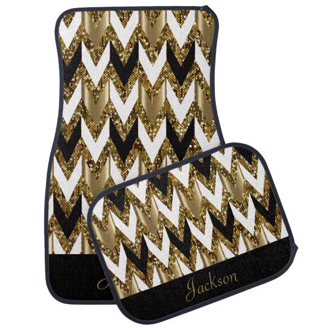 Classy Gold Confetti Glitter Arrow Pattern Car Floor Mat (Set)