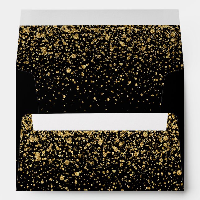 Classy Gold Confetti on Black Envelope (Back (Bottom))