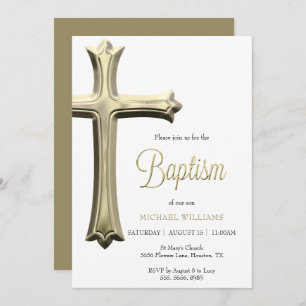 Classy Gold Cross Baptism Invitation