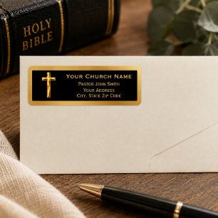 Classy Gold Cross Black Velvet Envelope Label