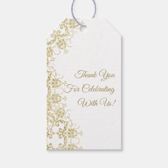 Classy Gold Damask Birthday Gift Tags (Front)