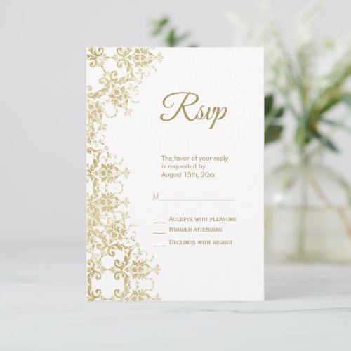 Classy Gold Damask Birthday RSVP Card