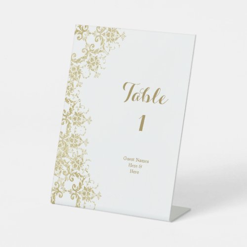 Classy Gold Damask Birthday Table Number Pedestal Sign