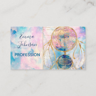 Classy Gold dreamcatcher Rainbow Clouds Sky design Business Card