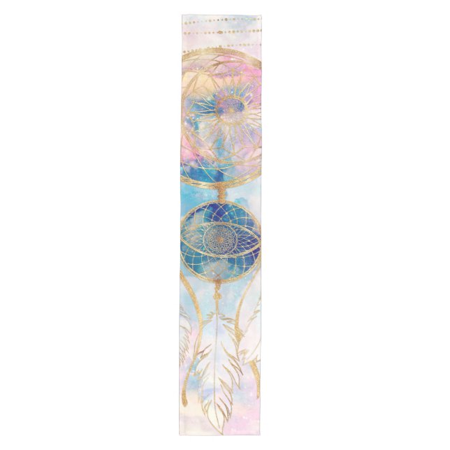 Classy Gold dreamcatcher Rainbow Clouds Sky design Medium Table Runner (Front)
