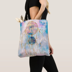 Gold Dreamcatcher on Blue Grunge Print Design Sports Bag