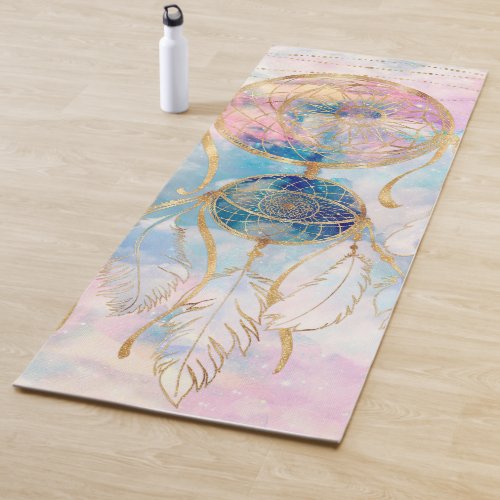 Classy Gold dreamcatcher Rainbow Clouds Sky design Yoga Mat