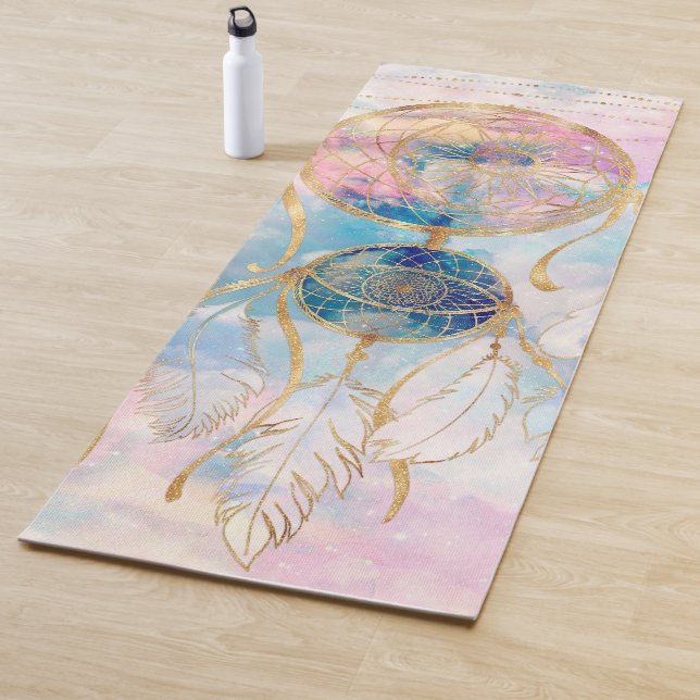Classy Gold dreamcatcher Rainbow Clouds Sky design Yoga Mat (In Situ)