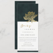 CLASSY GOLD EMERALD GREEN LOTUS FLORAL BABY SHOWER INVITATION (Front/Back)