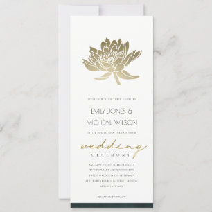 CLASSY GOLD EMERALD GREEN LOTUS FLORAL WEDDING INVITATION