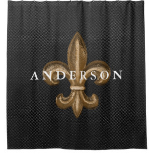 Classy Gold Fleur de Lis & Black Custom Shower Curtain