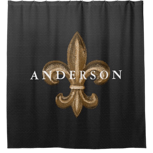 Classy Gold Fleur de Lis & Black | Custom Shower Curtain (Front)