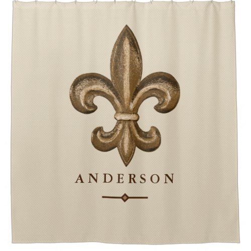 Classy Gold Fleur de Lis  Taupe  Personalized Shower Curtain