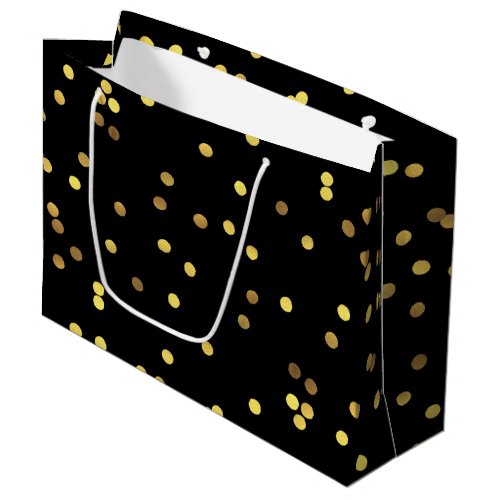 Classy Gold Foil Confetti Black Large Gift Bag
