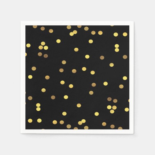Classy Gold Foil Confetti Black Napkins