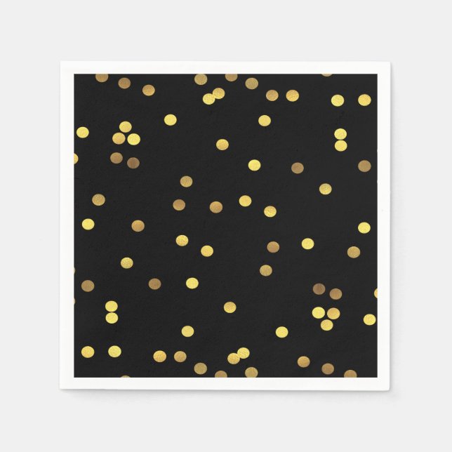 Classy Gold Foil Confetti Black Napkins (Front)