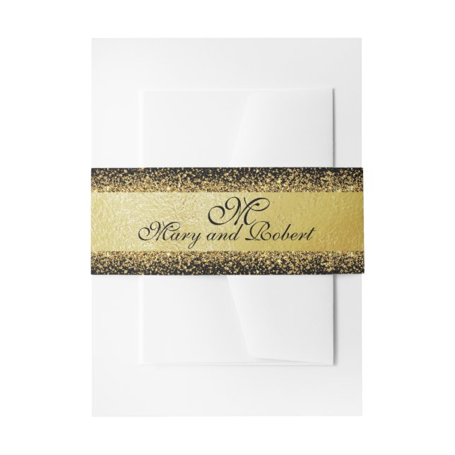 Classy Gold Foil Confetti on Black Invitation Belly Band (Front Example)