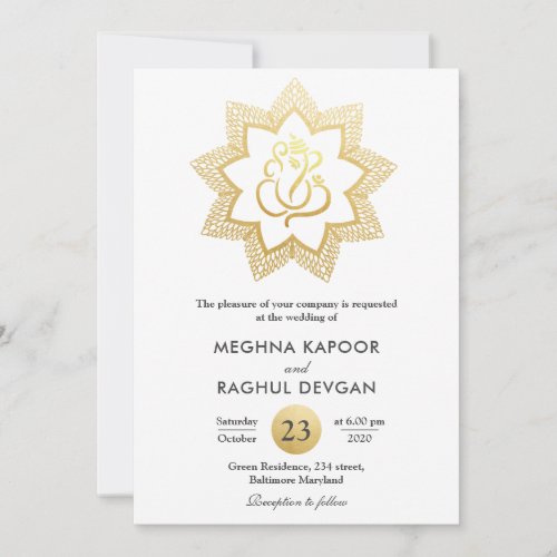 Classy Gold Foil Ganesha  Indian God Wedding  Invitation