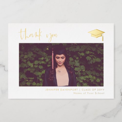 Classy Gold foil Graduation thank you with photo Foil Holiday Card