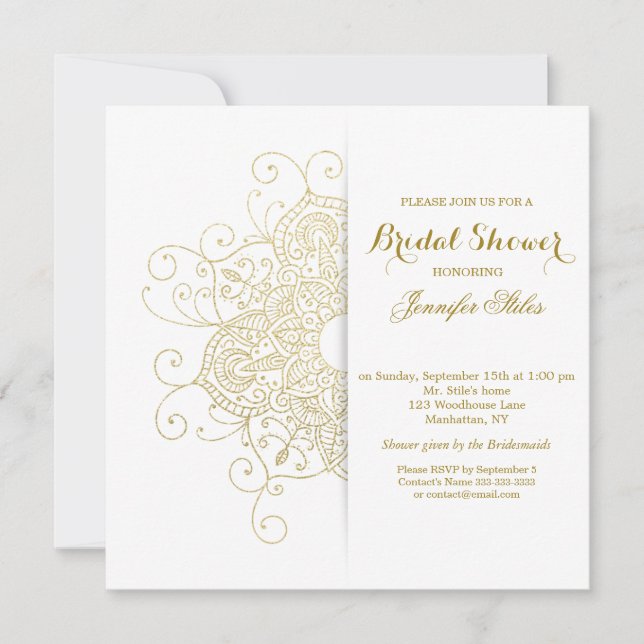 Classy Gold Foil Look Mandala Minimalist Invitation (Front)