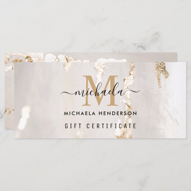 Classy Gold Foil Monogram Gift Voucher (Front/Back)