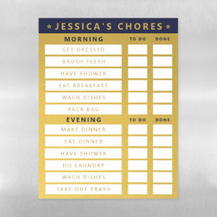 Classy Gold Foil Navy White 12 Chores  Magnetic Dry Erase Sheet