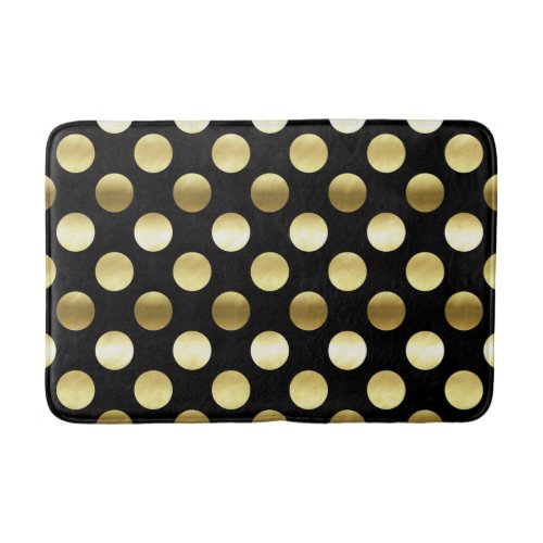 Classy Gold Foil Polka Dots Black Bath Mat